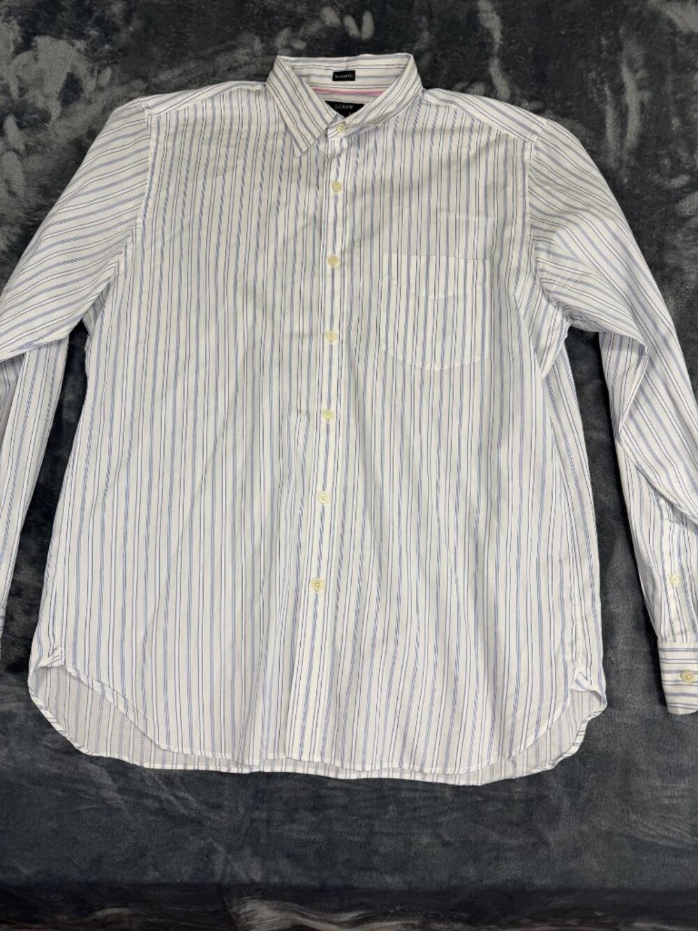 J.Crew Mens Blue & White Striped Tailored Fit Long Sleeve Button-Up Shirt L